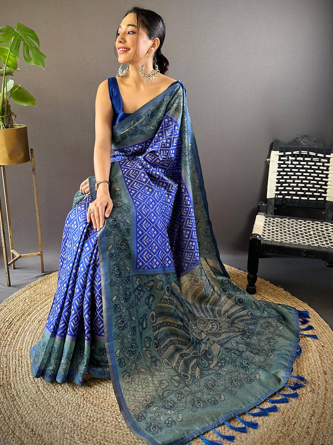 Indigo Patola Kalamkari Saree
