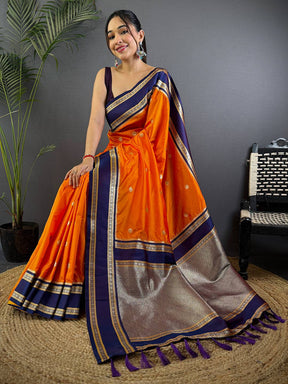 Navy Blue Soft Silk Floral Butta Saree