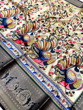Grey Kalamkari Digital Print Pattu Saree