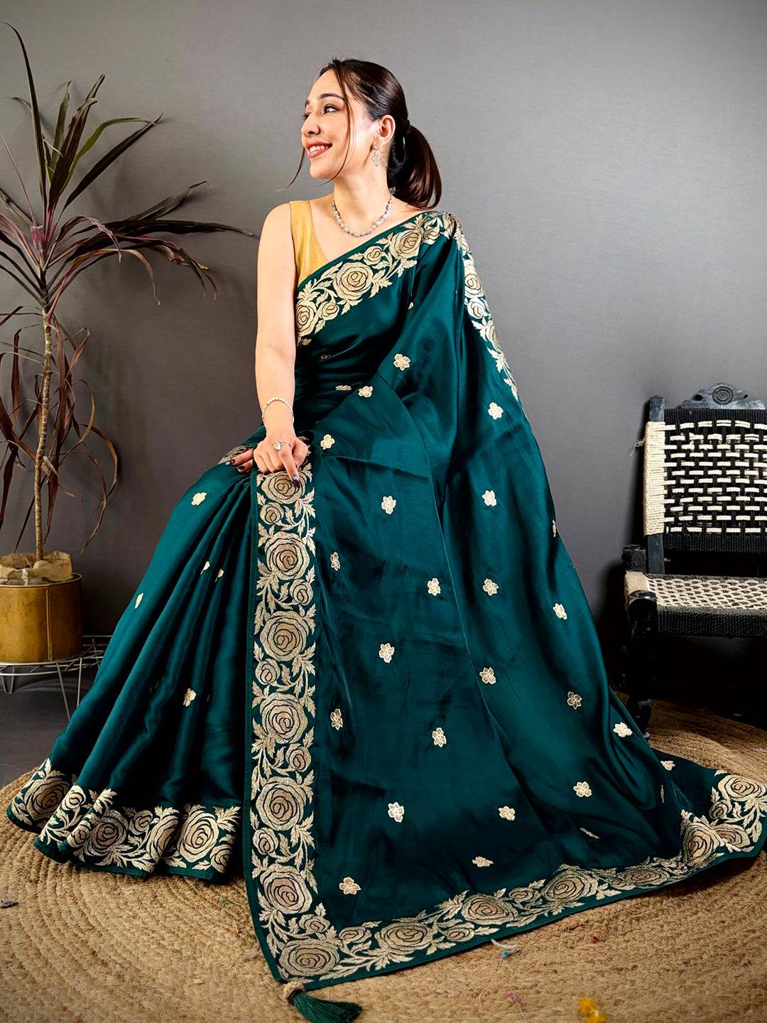 Rama Aari Jhalar Tussar Satin Saree
