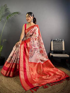 Ethereal Pink Kalamkari Printed Saree

