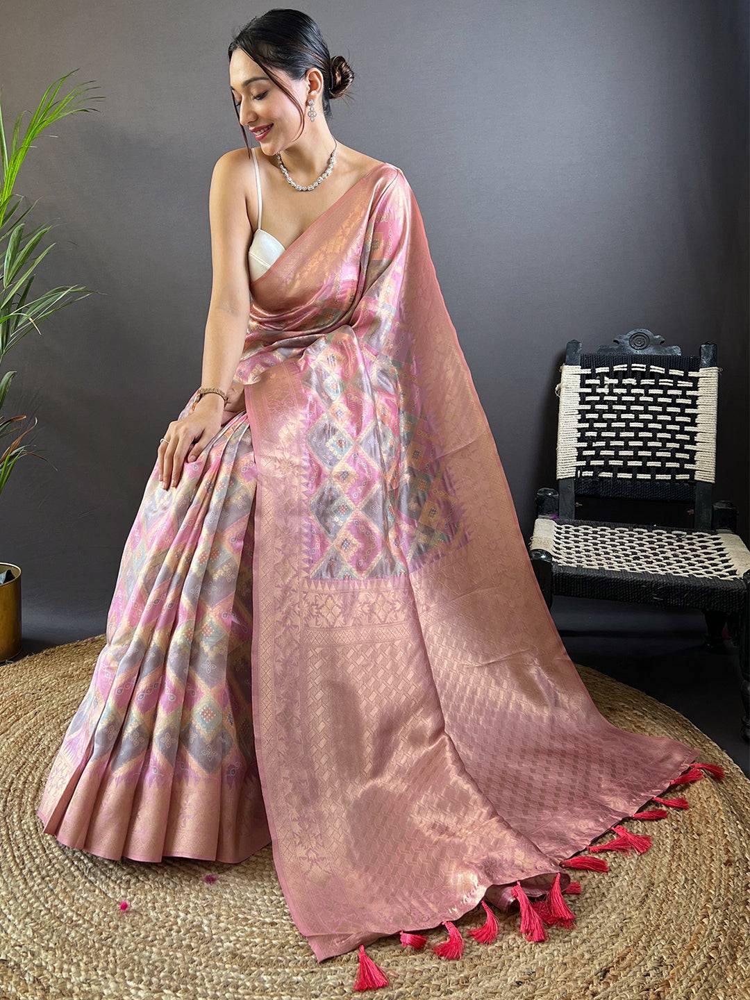 Sophisticated Colour Block Print Banarasi Saree