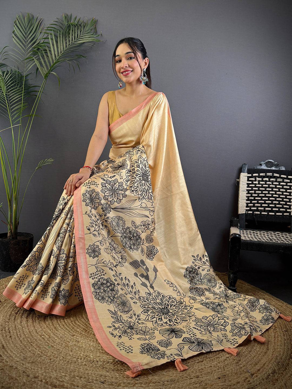 Yellow Tussar Ghicha Silk Saree