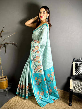 Artistic Ikkat Floral Print Tussar Saree