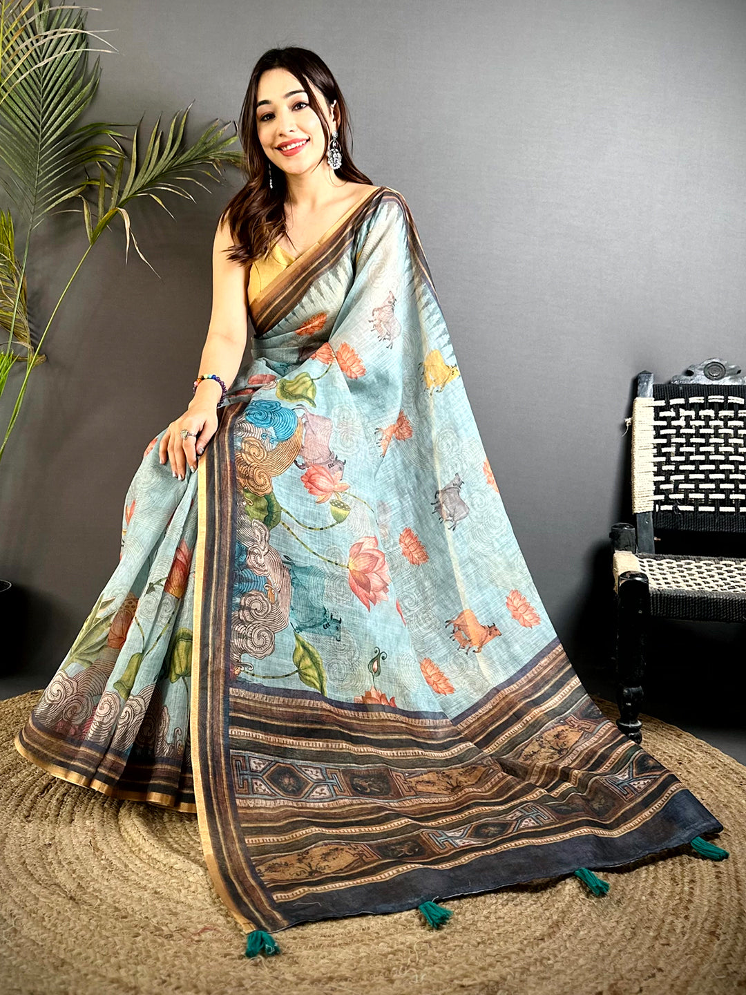 Classic Pichwai Linen Tissue Saree



