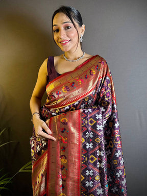 Maroon Patola Silk Zari Weaving Saree