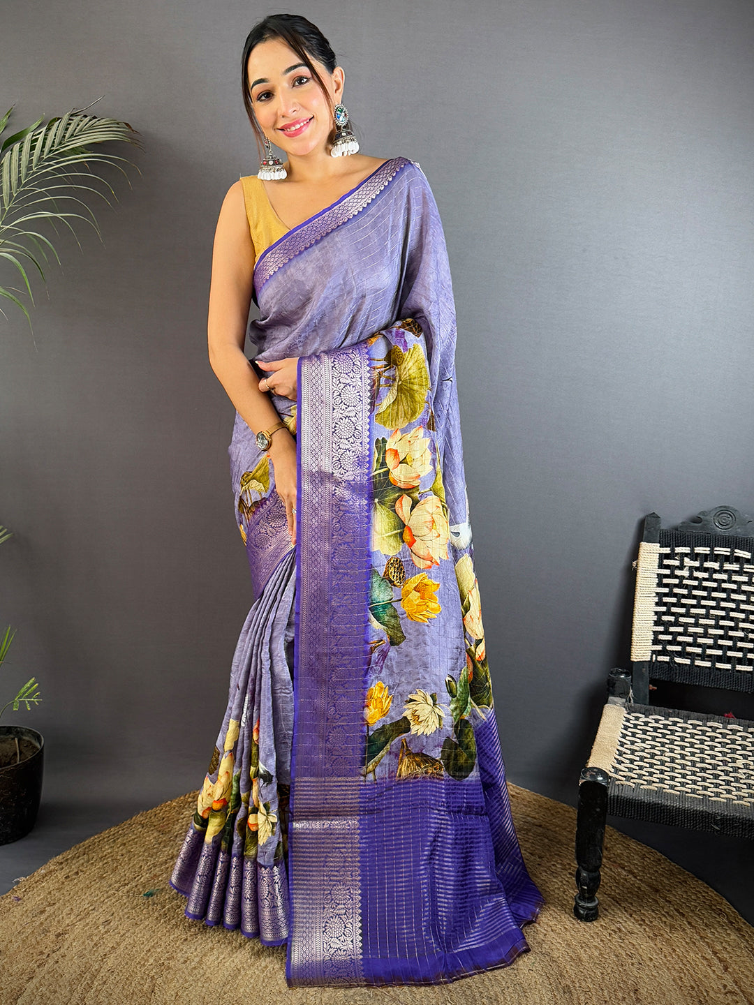 Lavender Viscose Kanchi Pattu Border Saree