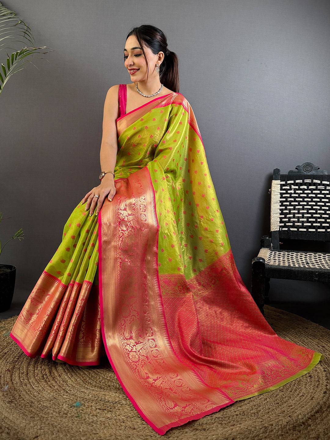 Green Kanjivaram Zari Tissue Saree
