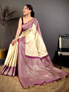 Classic Striped Soft Silk Zari Weave Saree