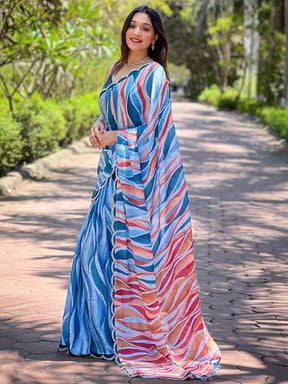 Blue Batik And Polka Dots Print Saree

