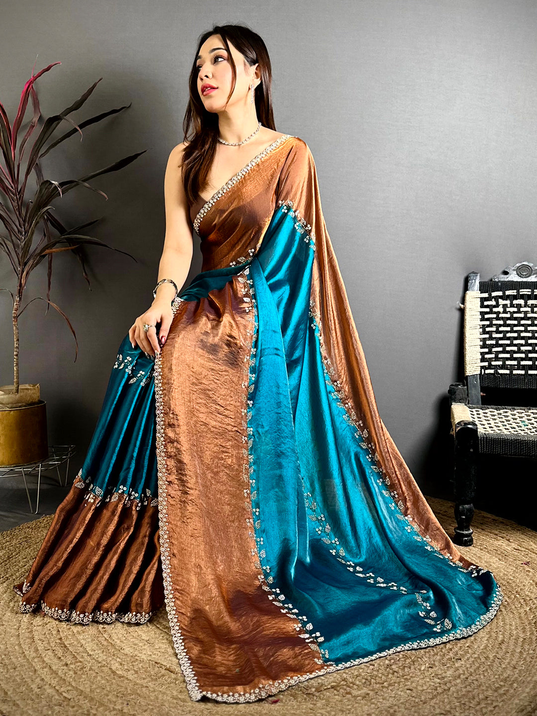 Opulent Peal Satin Tissue Saree