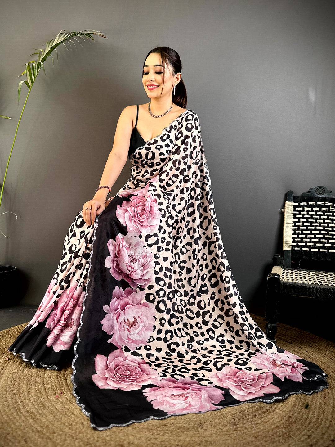 Tradition Stone Work Chinnon Floral Saree
