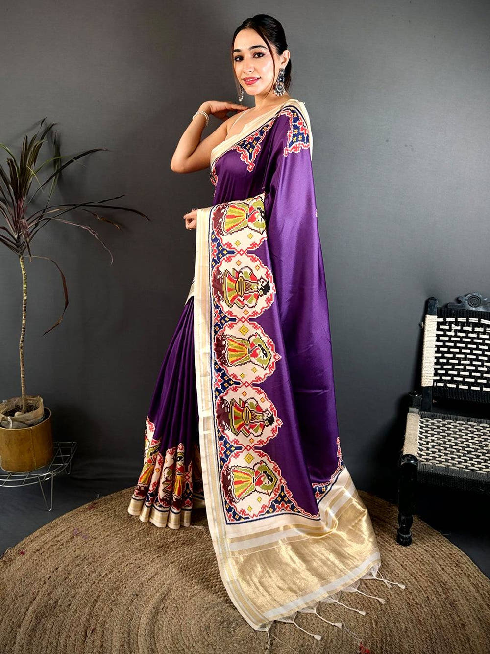 Purple Patola Print Soft Kanchi Silk Saree