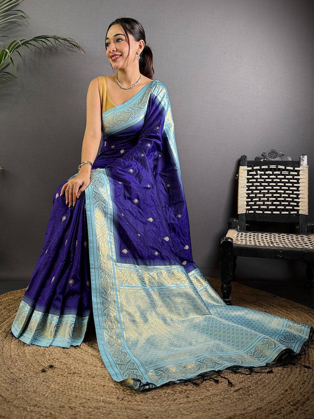 Traditional Purple Gadwal Soft Silk Saree

