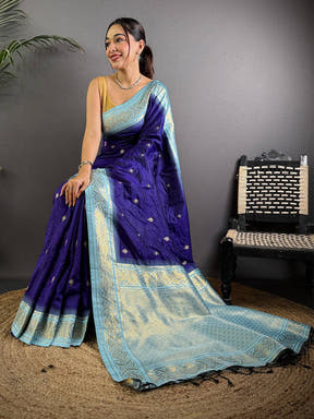 Traditional Purple Gadwal Soft Silk Saree

