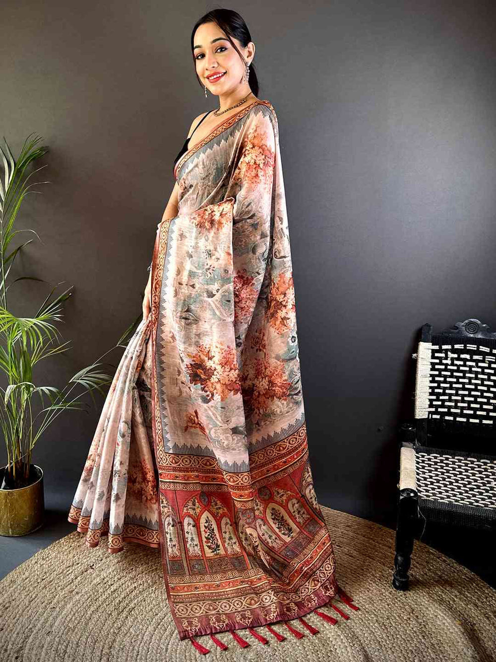 Blue Tussar Blossom Saree