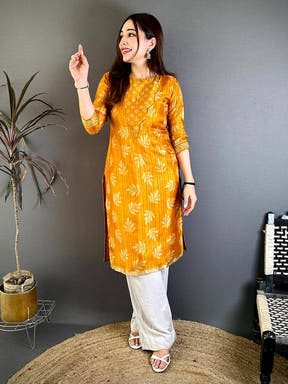 Stylish Crew Neck Handloom Ghicha Kurti