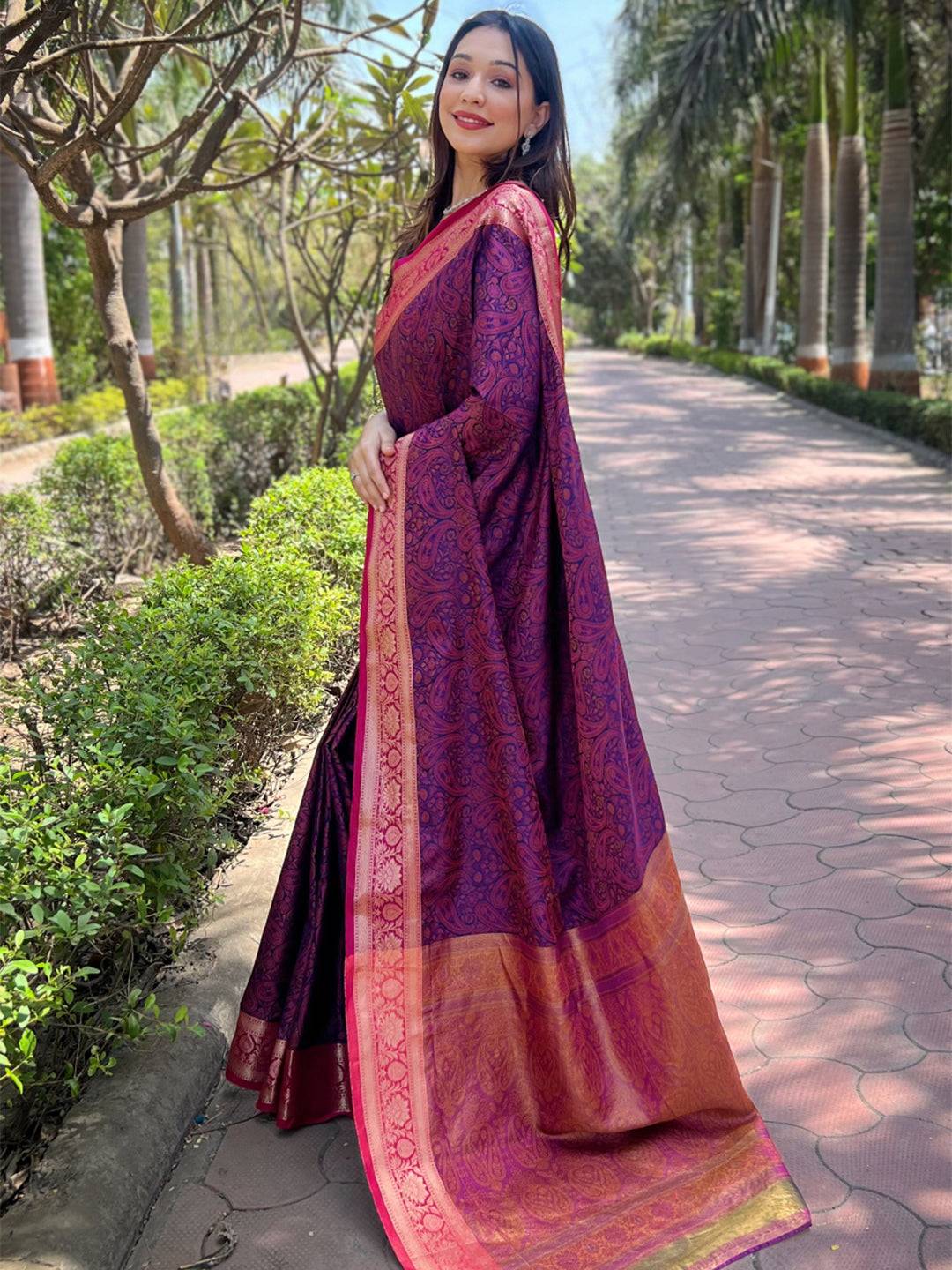 Violet Paisley Silk Saree