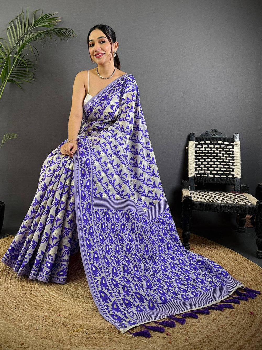 Purple Soft Dhakai Jamdani Silk Saree