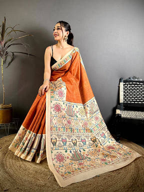 Royal Tussar Madhubani Print Border Saree