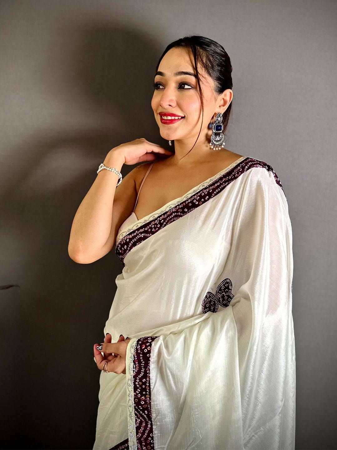 Wine Soft Chinnon Butterfly Butta Saree