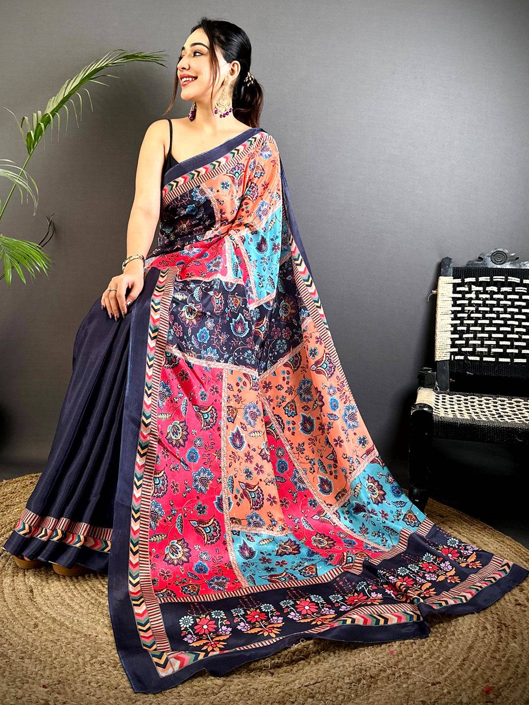 Bollywood Soft Chinnon Chiffon Floral Saree