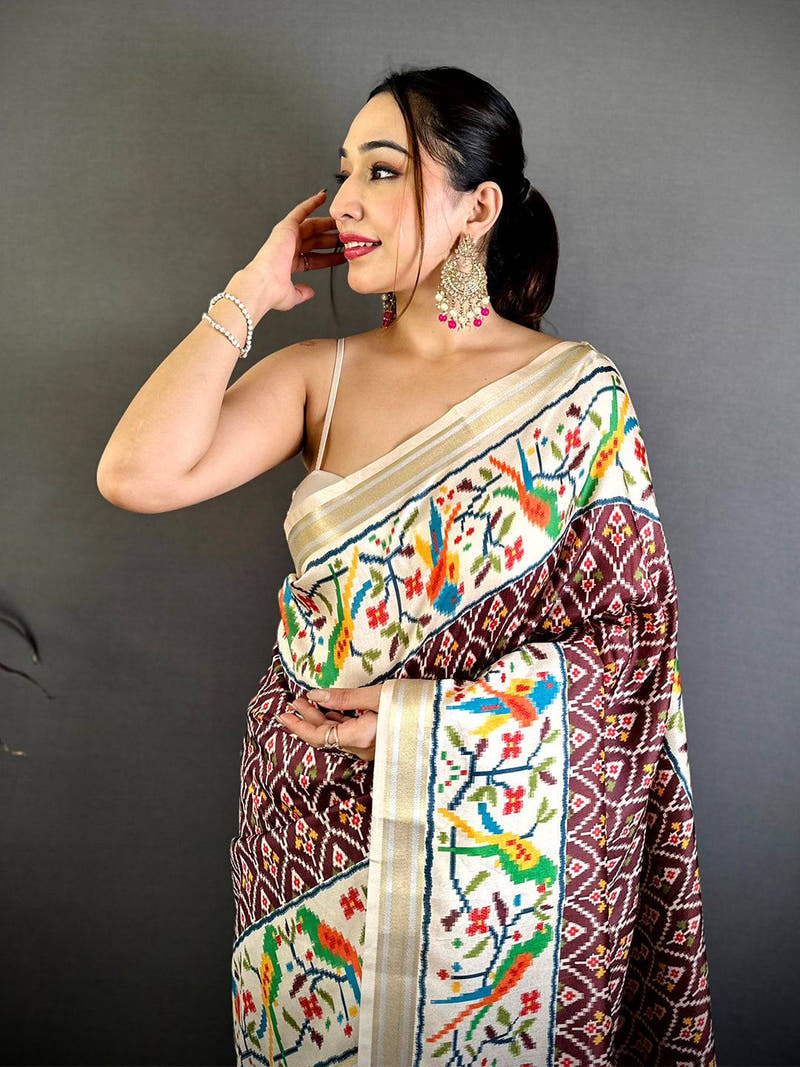Maroon Patola Digital Kanchi Silk Saree