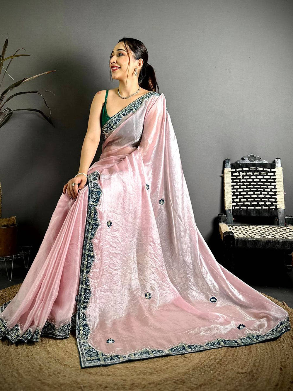 Royal Bandhej Border Chinnon Silk Saree