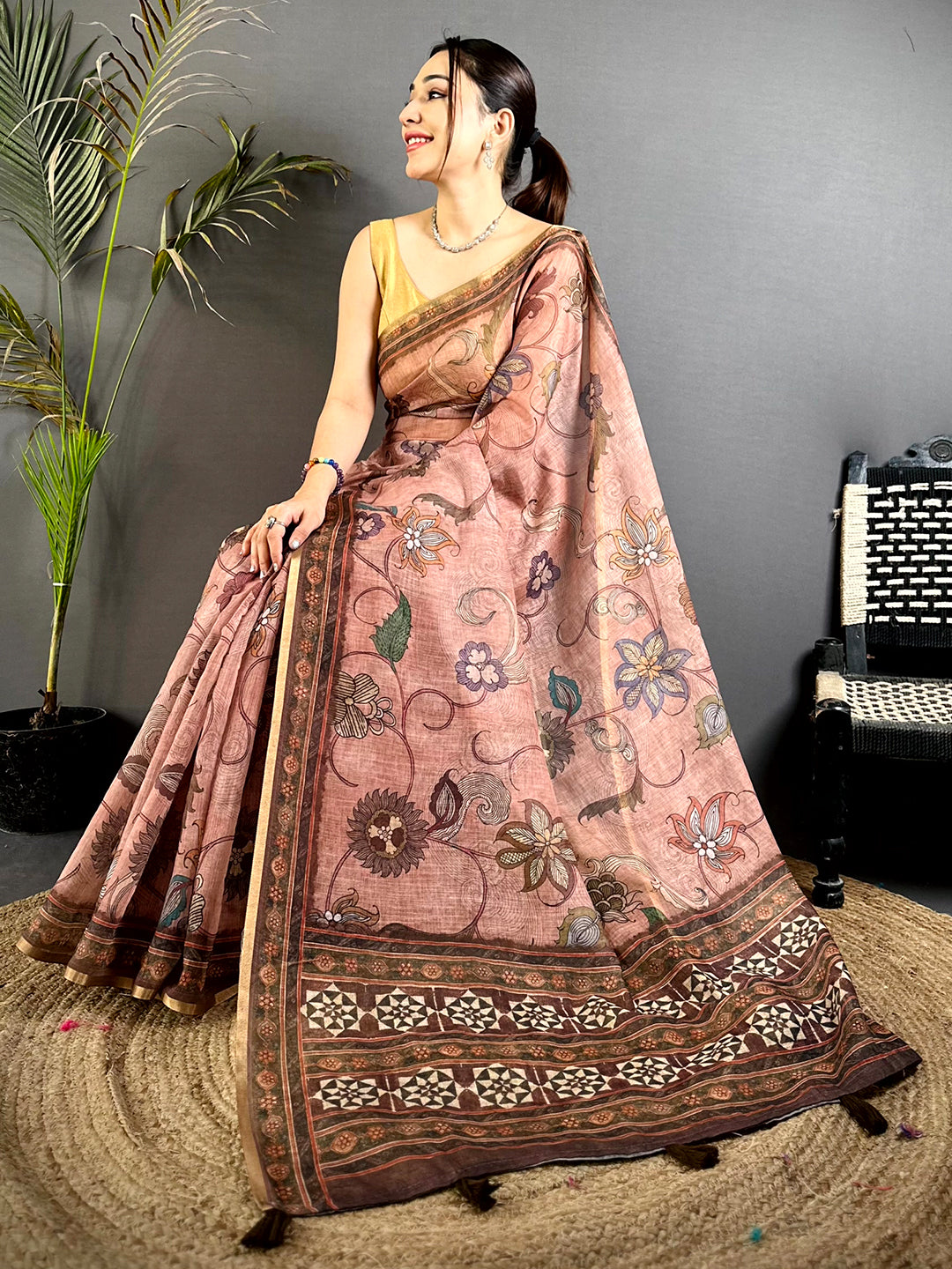 Royal Linen Tissue Ajrak Zari Saree