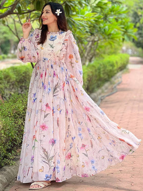 Champagne Blossom Maxi Dress with floral print
