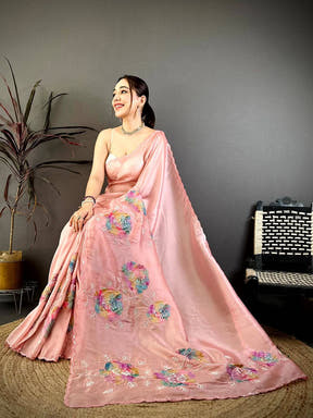 Stylish Applique Pearl Embroidered Saree
