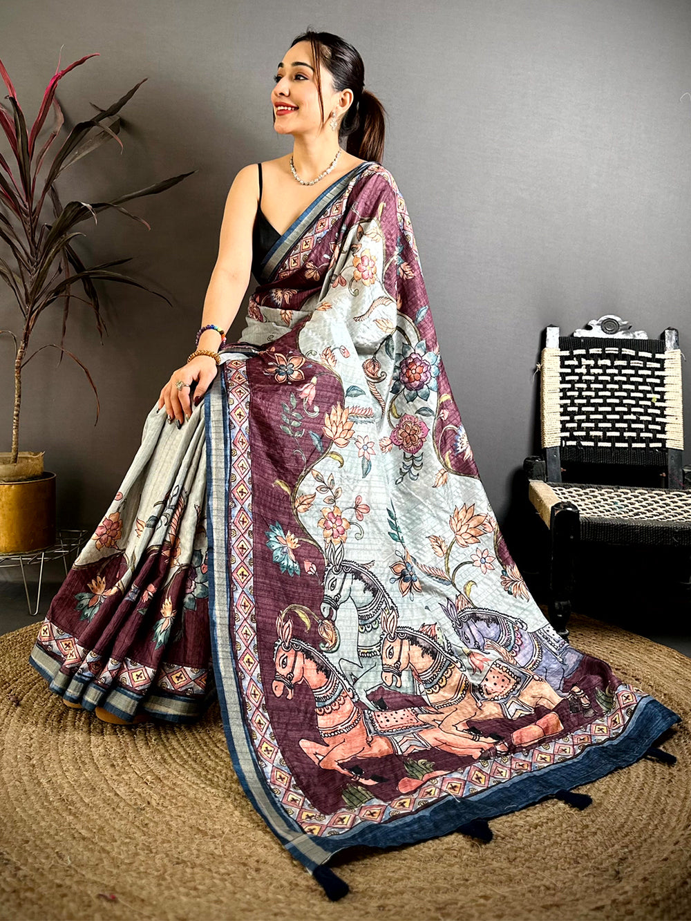 Radiance Tussar Ghicha Kalamkari Saree