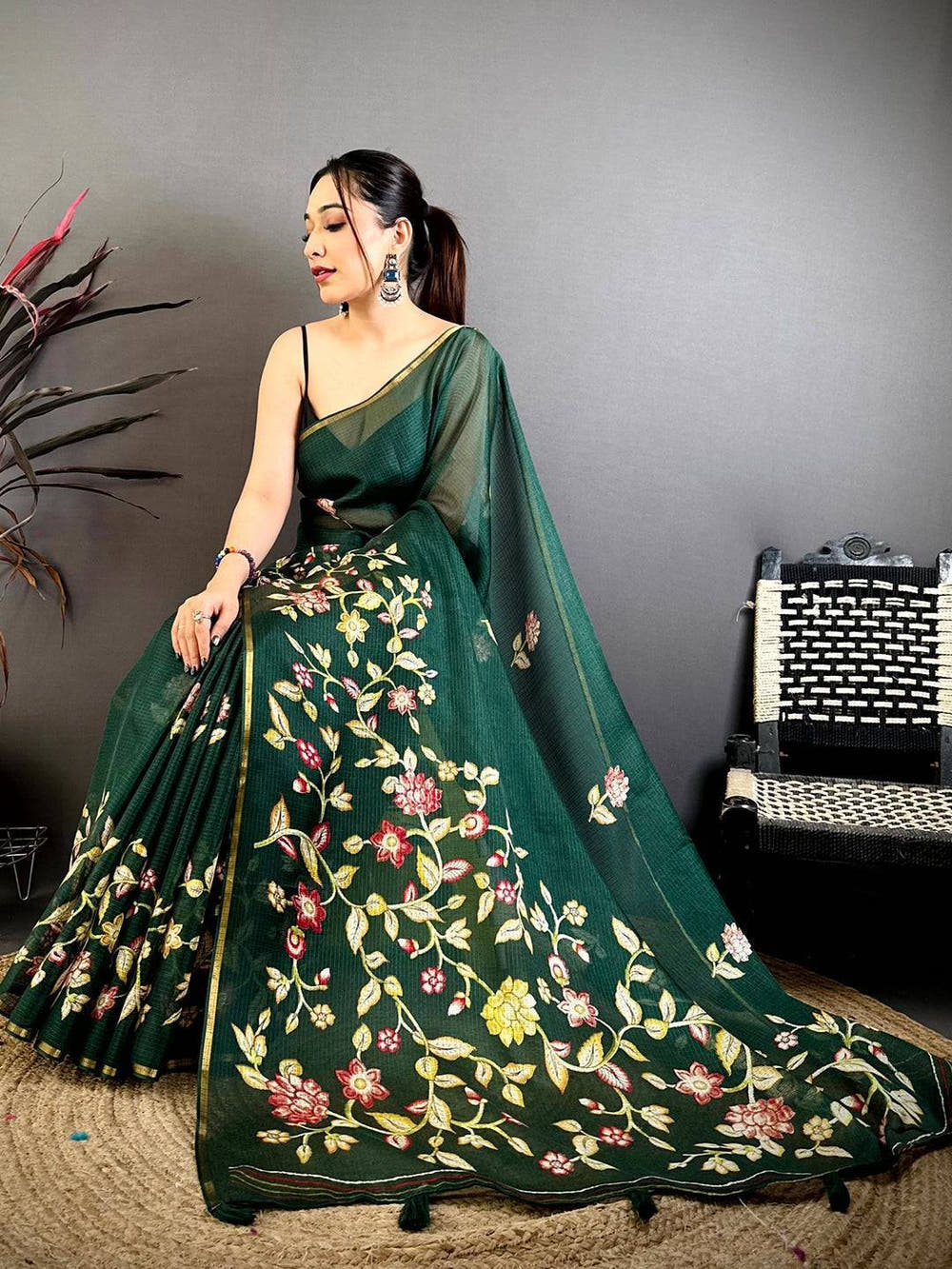Classic Kota Doriya Floral Kalamkari Saree
