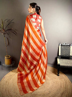 Elegant Shiny Silk Striped Print Saree