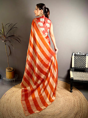 Elegant Shiny Silk Striped Print Saree