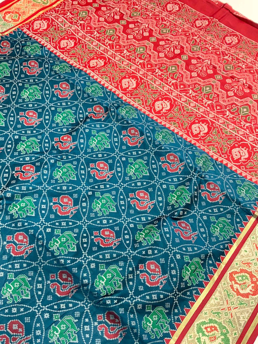 Elegant Denim Blue Pochampally Patola Silk Saree