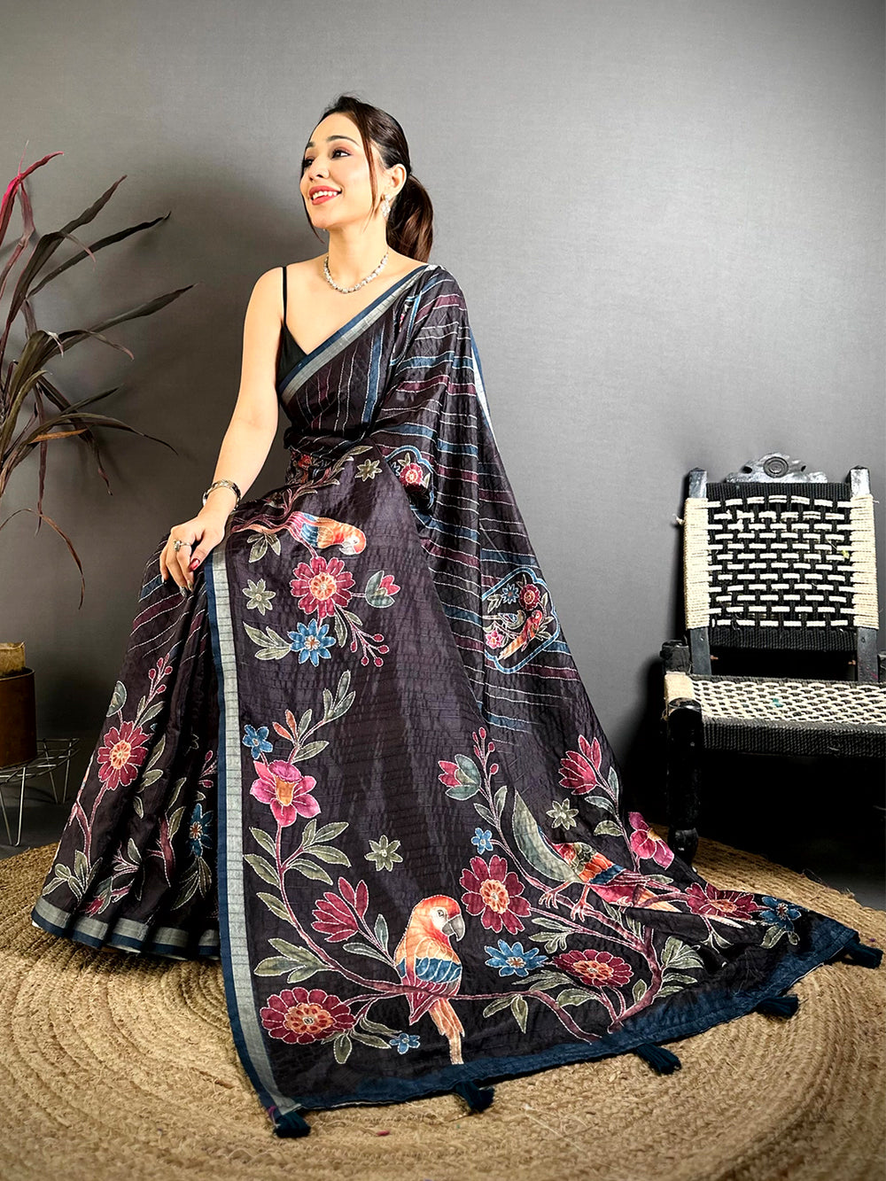 Opulent Tussar Digital Katha Saree