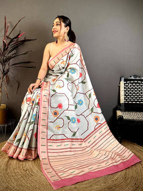 Heritage Tussar Ikkat Meenakari Print Saree