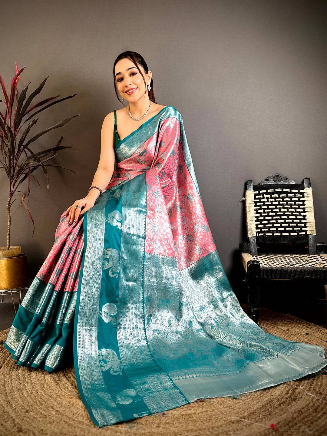 Pink Dharmavaram Double Ikkat Saree