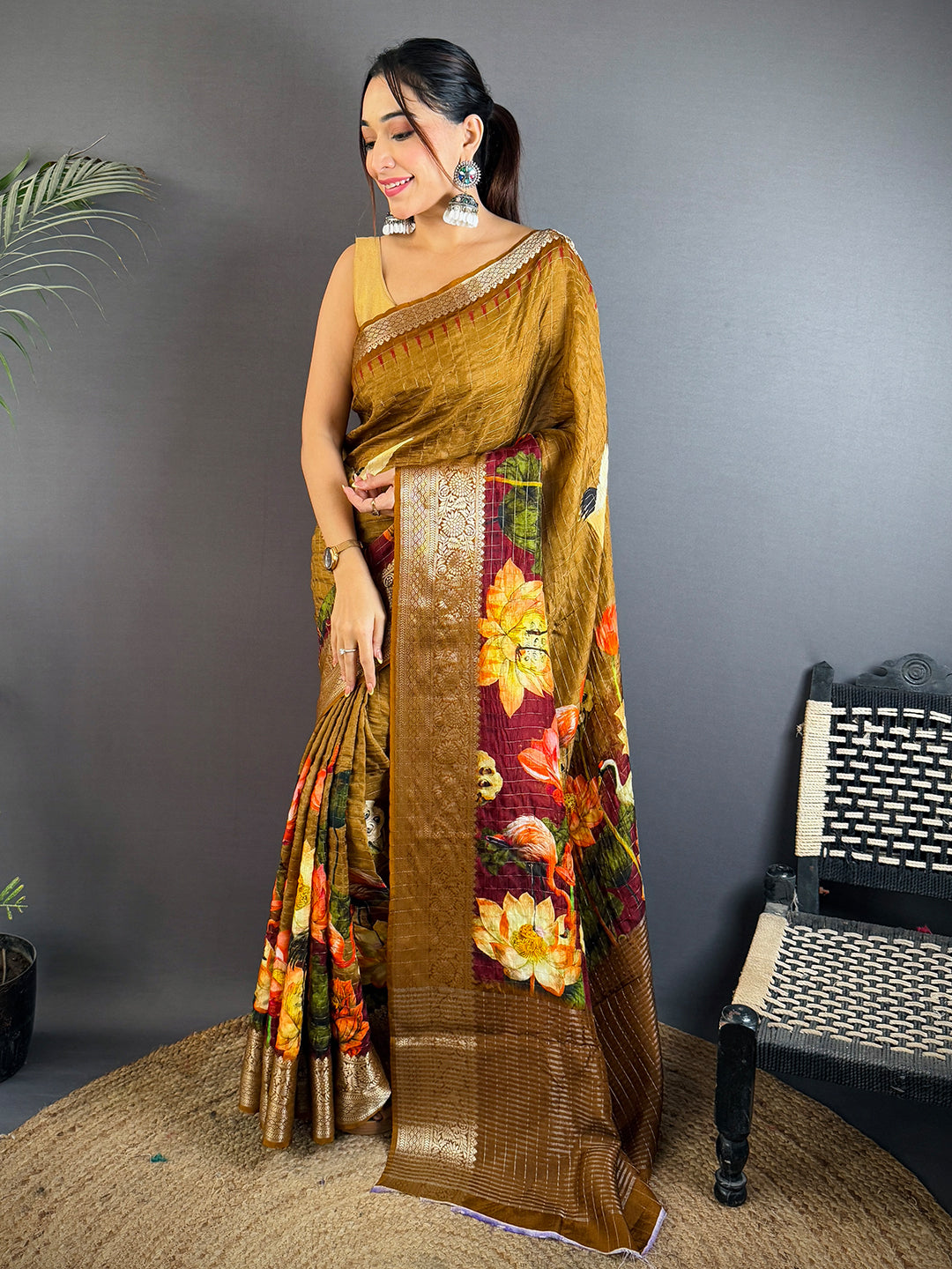 Elegant Golden Brown Kanchi Pattu Saree