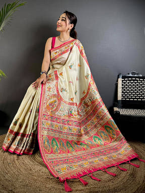 Graceful Kashmiri Pashmina Minakari Saree


