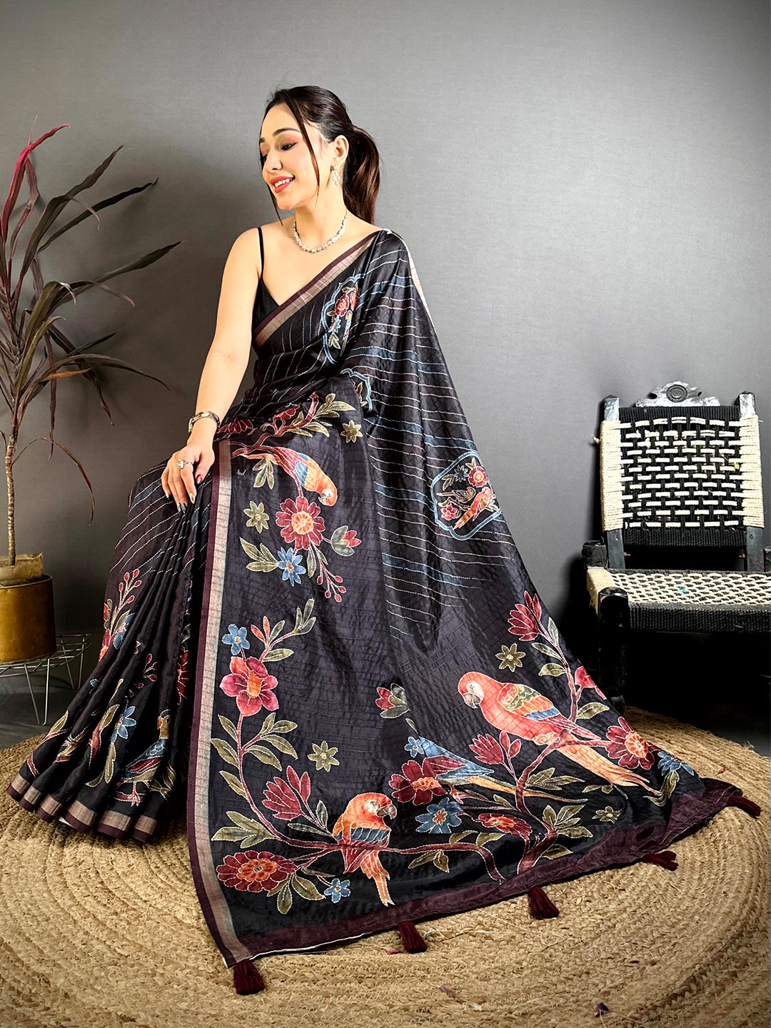 Radiant Tussar Digital Katha Saree