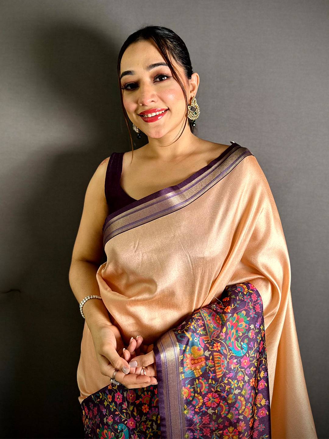 Elegant Gaji Lakda Patta Folk Art Silk Saree