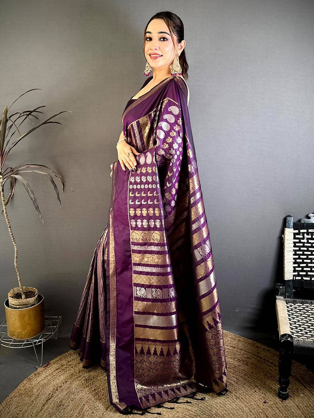 Purple Celebrity Soft Silk Zari Weaving Saree