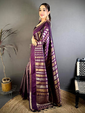 Purple Celebrity Soft Silk Zari Weaving Saree