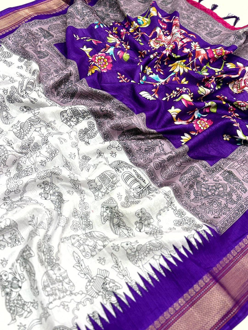 Graceful Pen Kalamkari Dola Silk Saree
