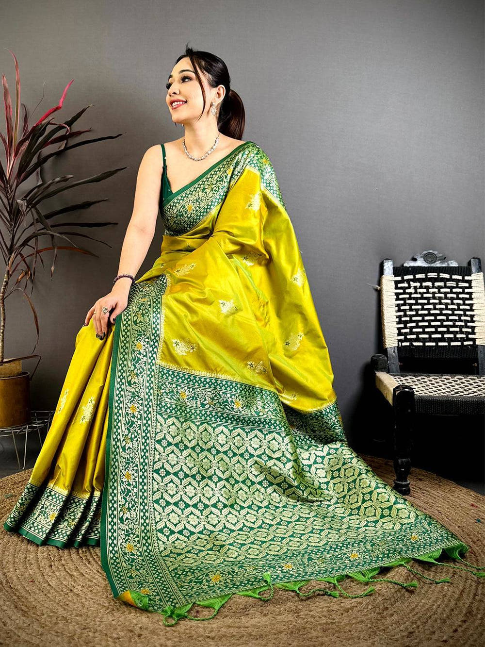 Lime Yellow Grace Gadwal Silk Saree
