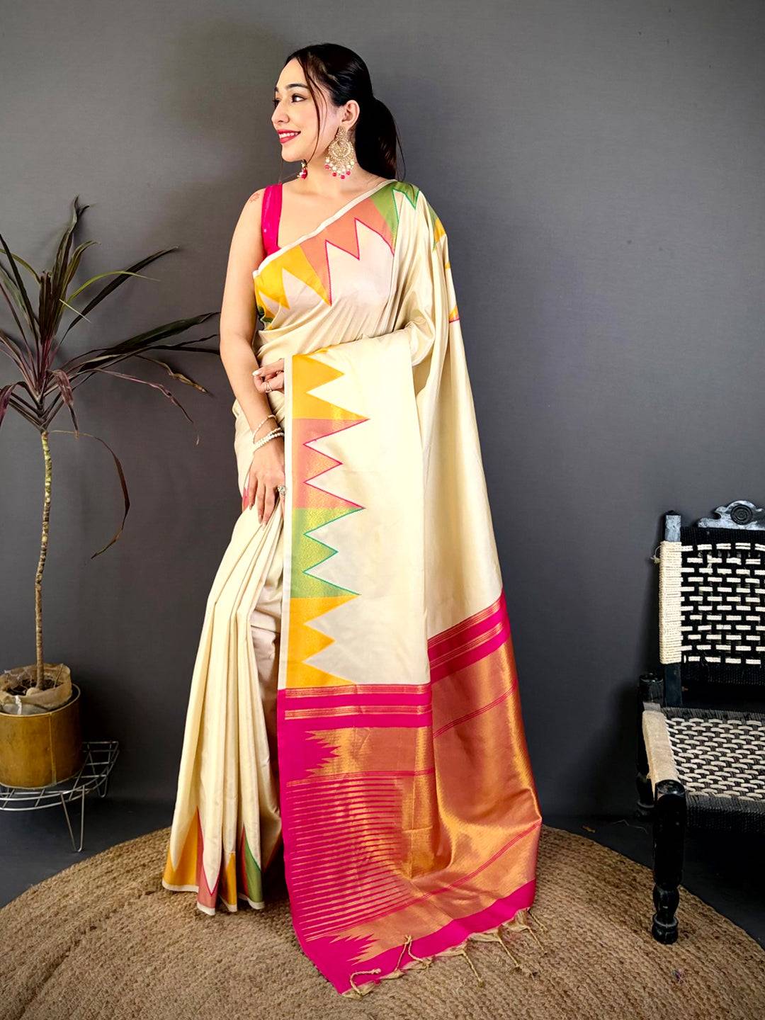 Chiku Soft Silk Regal Copper Zari Saree