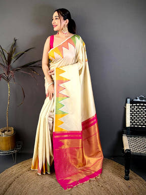Chiku Soft Silk Regal Copper Zari Saree