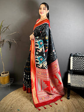 Opulent Soft Silk Ikkat Weaving Pattu Saree